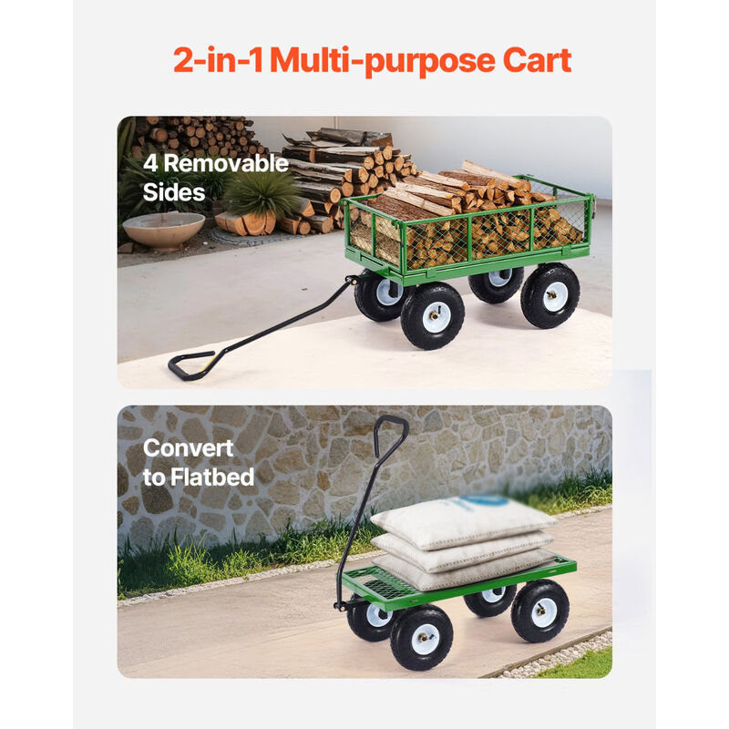 Garden Utility Cart with Rotating Handle &ndash; Heavy Duty Metal Wagon with Tires For Outdoor Use image number 4
