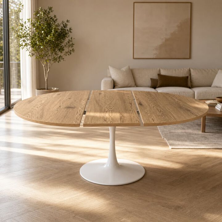 Extendable dining table for 4 to 6 MDF oval dining table with metal pedestal Space saving dining table for small spaces