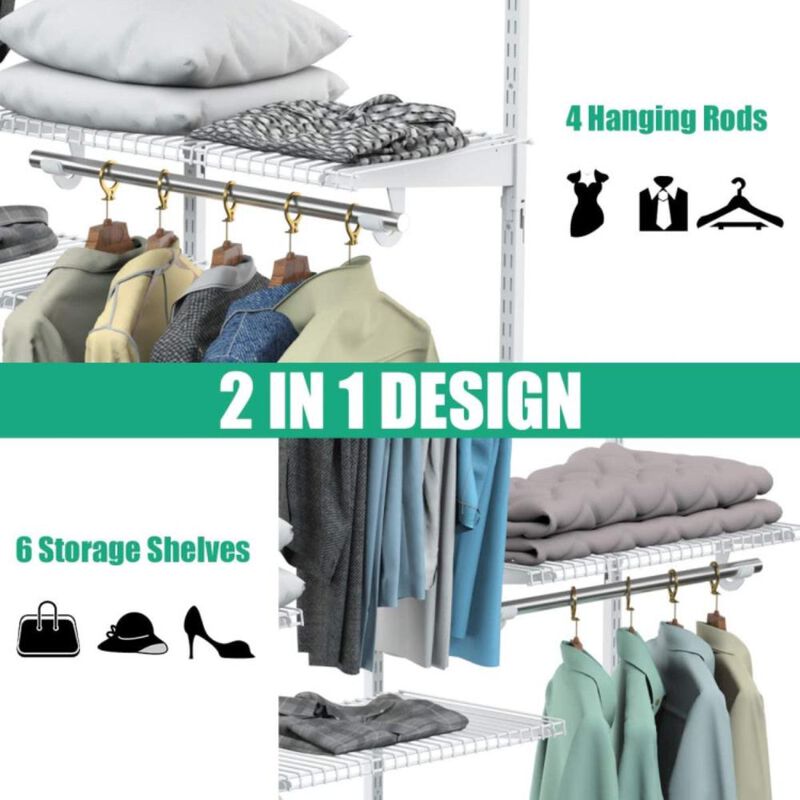Hivvago Adjustable Wall Mounted Closet Rack System with Shelf