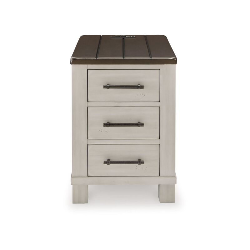 Barb Chairside End Table, 3 Drawers, 24 Inch Glazed Gray Acacia Wood