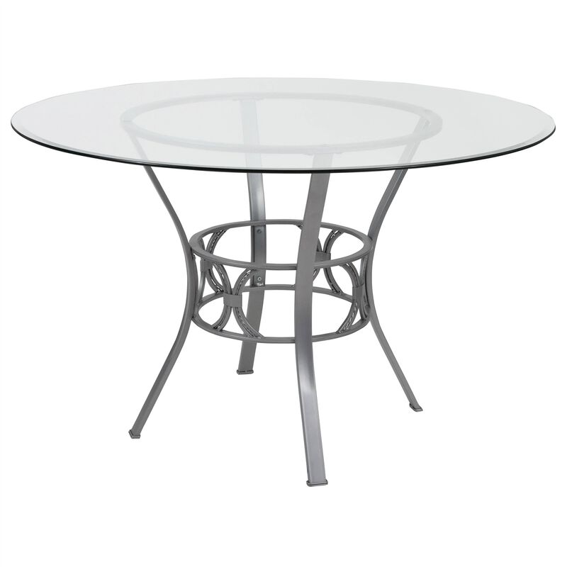Round Glass Top Dining Table with Metal Frame for Kitchen or Dining Room