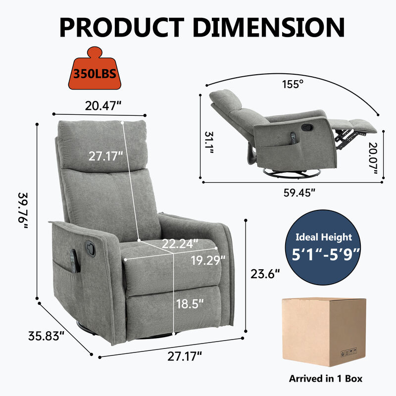 Merax 360&deg; Swivel Rocking Recliner with Massage & Lumbar Heat image number 5