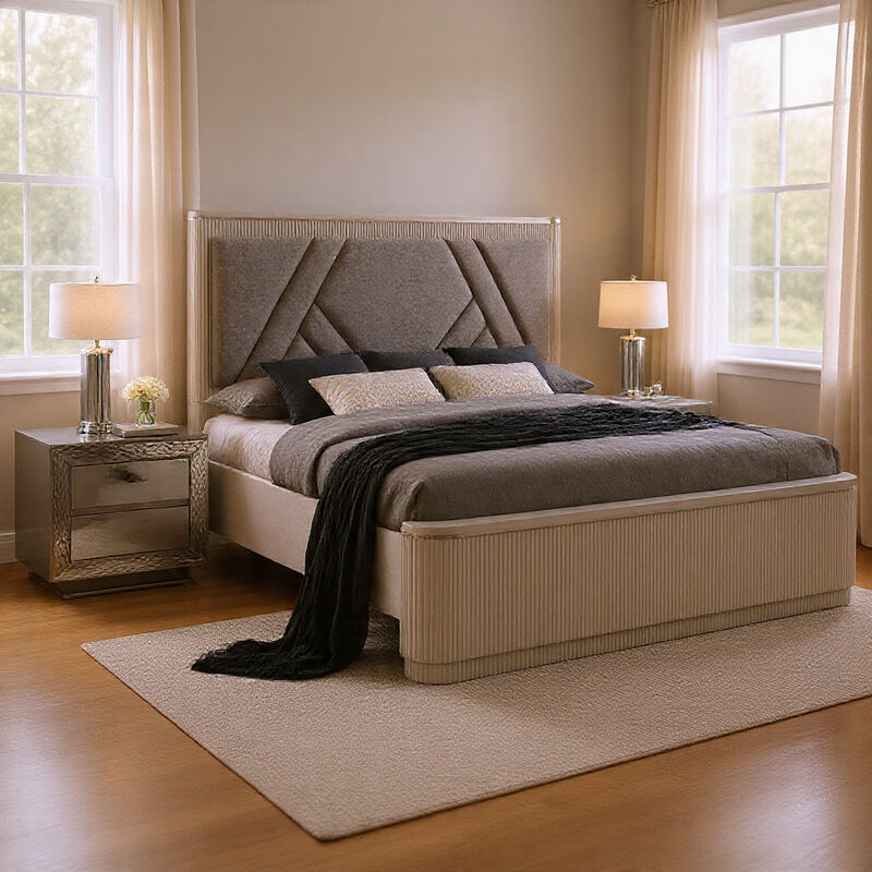 Queen Bedroom Set, Gray, Silver Wood, 2 Piece Set with Nightstand image number 8