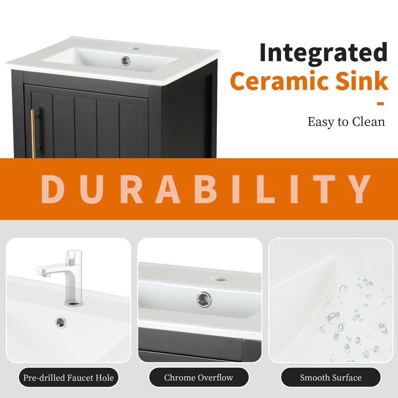 ELEMENT ACE Freestanding Bathroom Vanity with Integrated Sink, Soft Closing Door Cabinet, Open Shelf and Storage Rack for Bathroom Essentials Storage Organization image number 7