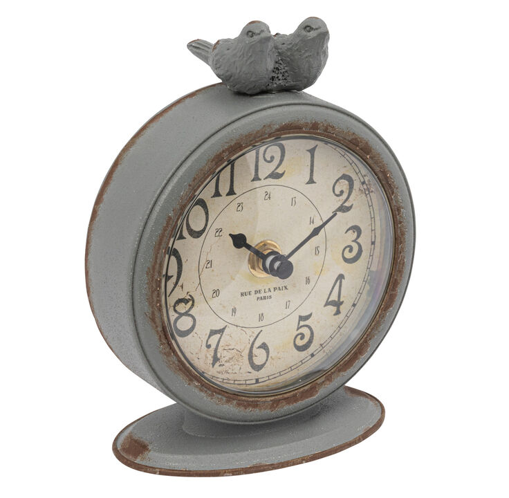 Decorative Pewter Mantel Clock with Bird Accent, Grey Finish