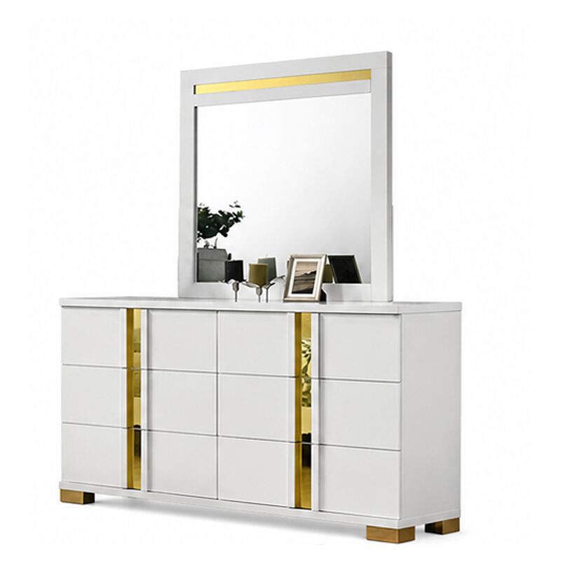 Yoki 4pc Queen Bedroom Set w Underbed LED, White Wood and Gold Accents image number 3