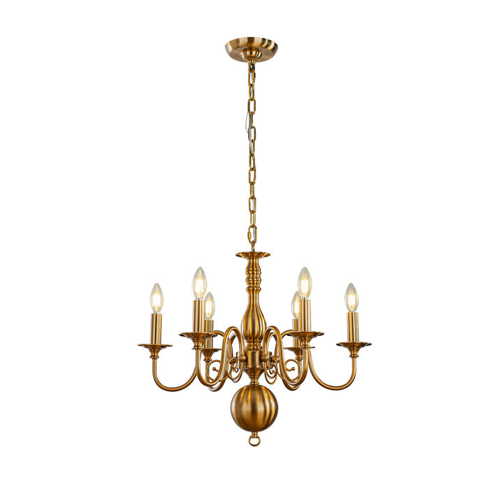 Antique Brass Chandelier French Country Candle Style Pendant Light  for Dining Room