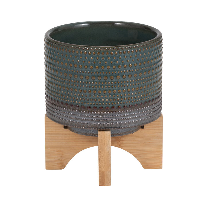 5" Dotted Planter W/Wood Stand