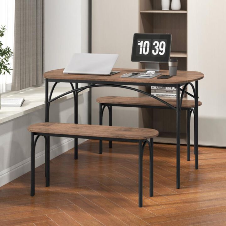 3-Piece Dining Table Set for 4 with Metal Frame