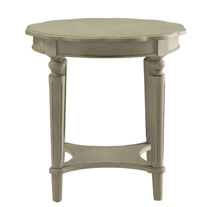 Farmhouse Wooden Round End Table &ndash; Solid Wood Construction with Storage Shelf