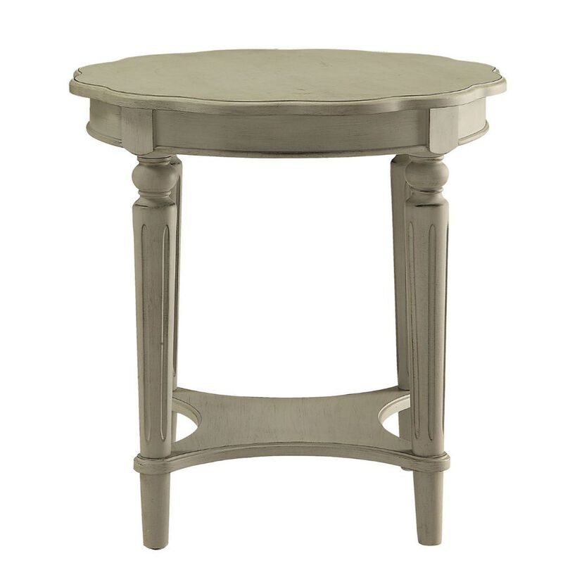Farmhouse Wooden Round End Table &ndash; Solid Wood Construction with Storage Shelf