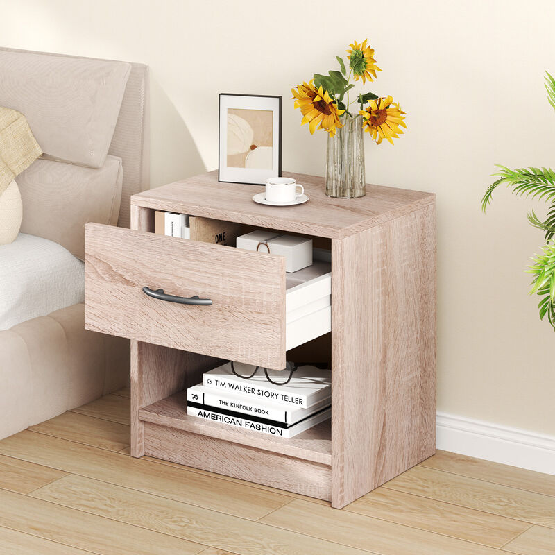 Bedside Table Nightstand with Drawer and Open Storage Shelf
