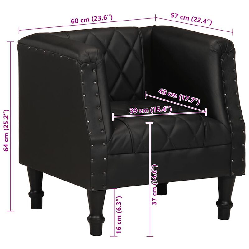 Tub Chair Black Real Goat Leather