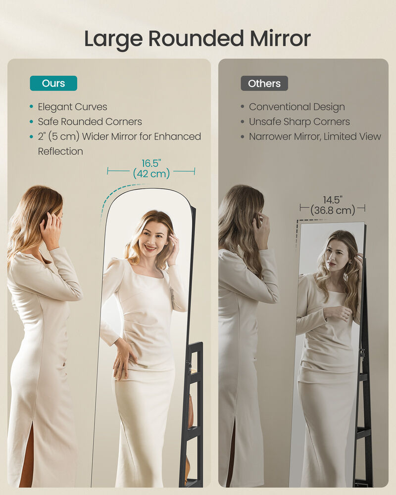 Rounded Edge Full Length Mirror with Built-In Storage Shelves image number 4