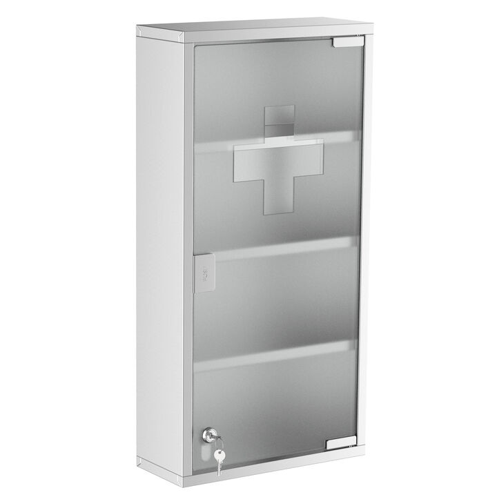 Stainless Steel Medicine Cabinet Wall Mount Frosted Door Lockable First Aid