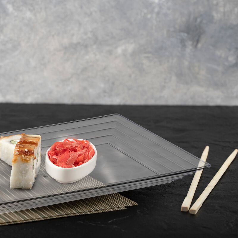 11" x 16" Clear Rectangular with Groove Rim Plastic Serving Trays (24 Trays) image number 7