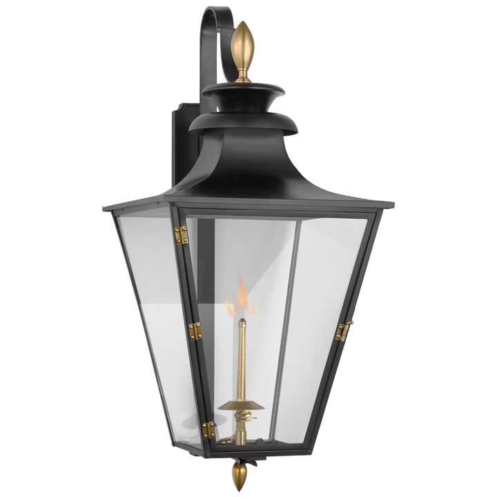 Albermarle Medium Bracketed Gas Wall Lantern in Matte Black and Brass with Clear Glass