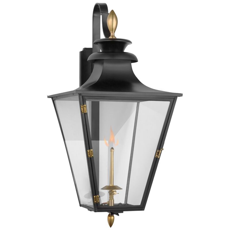 Albermarle Medium Bracketed Gas Wall Lantern in Matte Black and Brass with Clear Glass