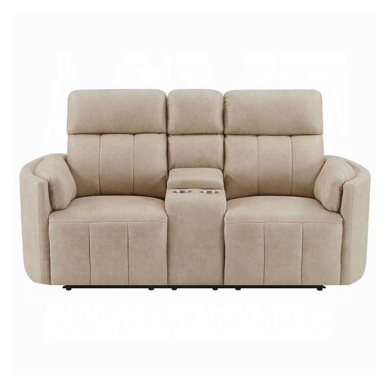 Sonny Manual Motion Recliner Loveseat with Console, Dark Beige Microfiber image number 2