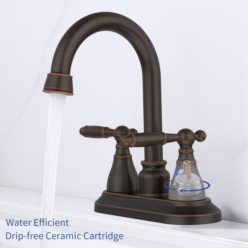 Oil-Rubbed Bronze Bathroom Faucet, 2-Handle Centerset with 360&deg; High Arc Swivel Spout for Vanity Sink