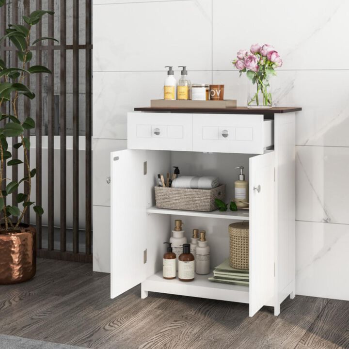 Hivvago Freestanding Bathroom Floor Cabinet Storage Organizer with 2 Drawers-White