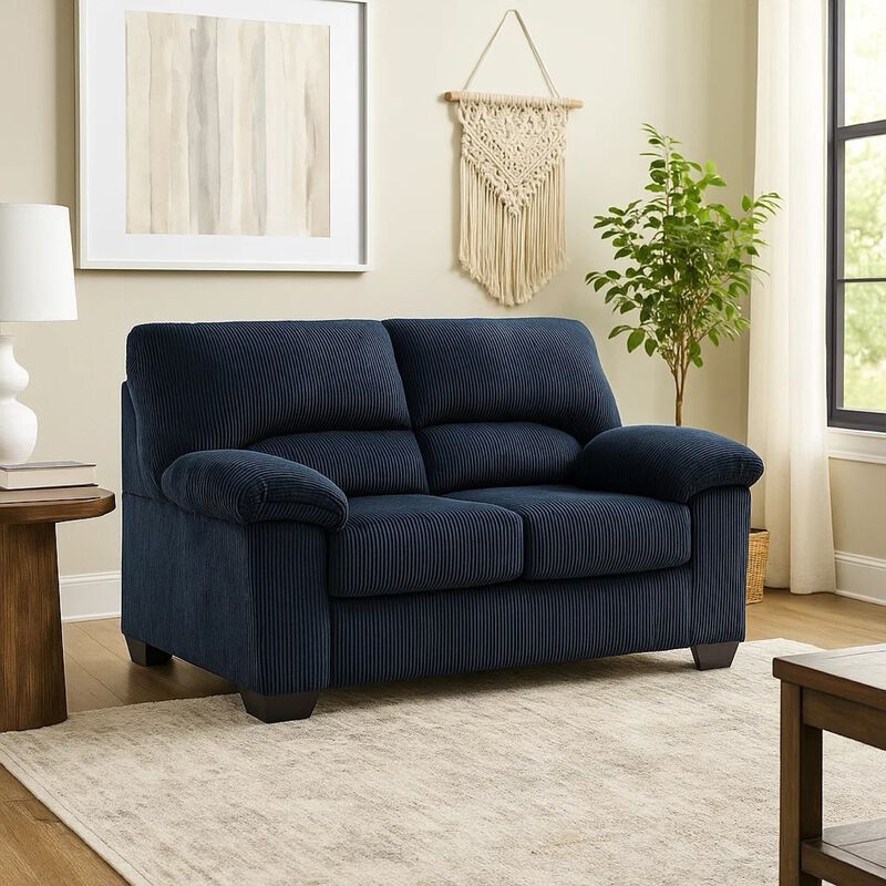 Simy Loveseat, 63 Inch Navy Blue Corduroy, Modern Pillow Top Arms image number 6
