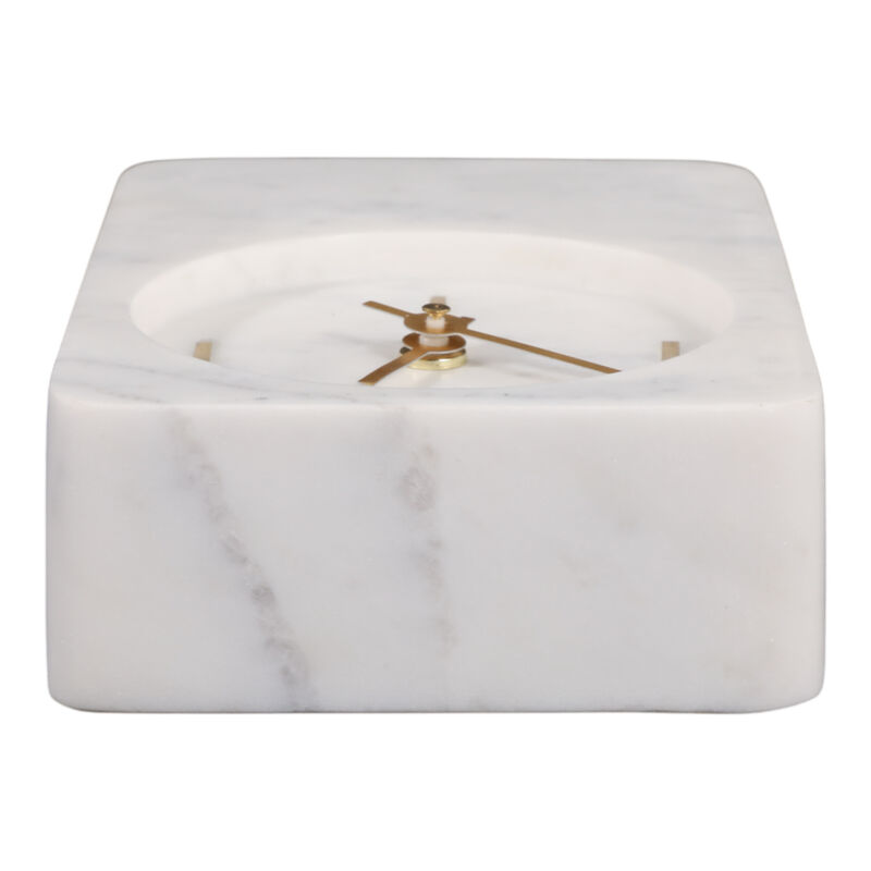 7x4" Marble Clock With Brass Details, White image number 5
