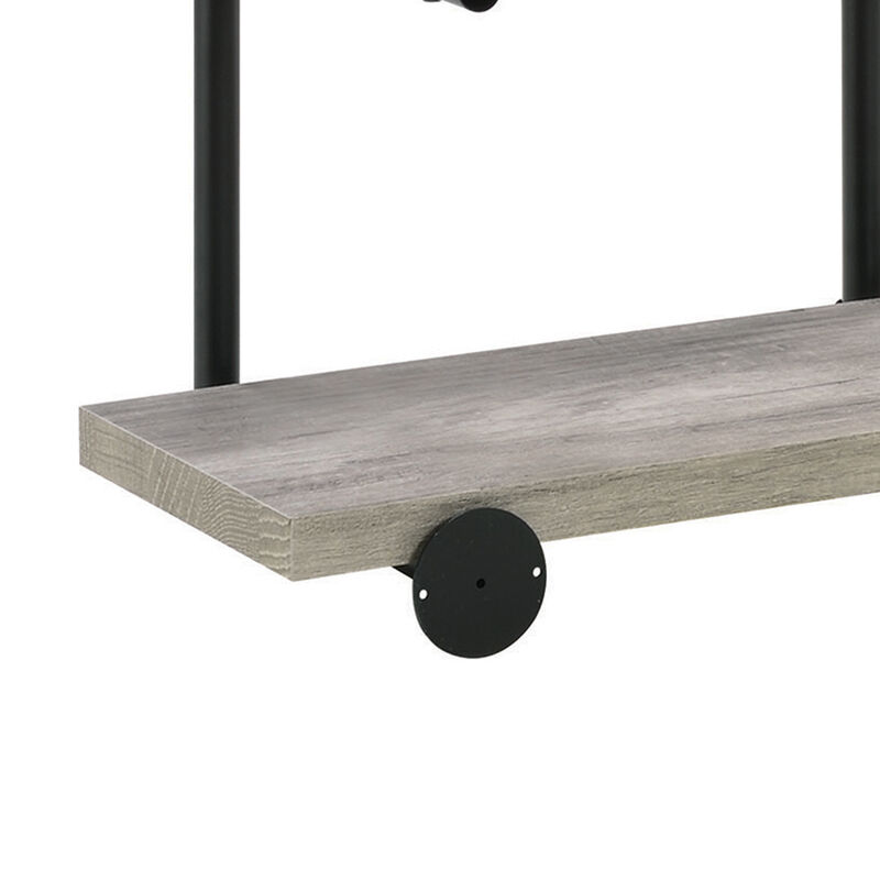 24 Inches 4 Tier Wood and Metal Wall Shelf, Gray and Black - Benzara