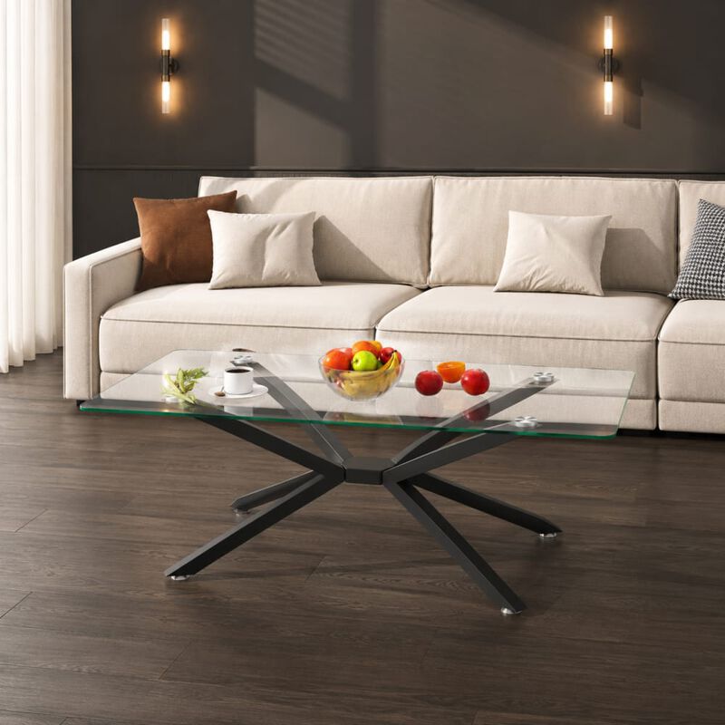 GOODSILO Rectangular Tempered Glass Coffee Table with Metal Legs, Adjustable Feet for Living Room and Office Use image number 3