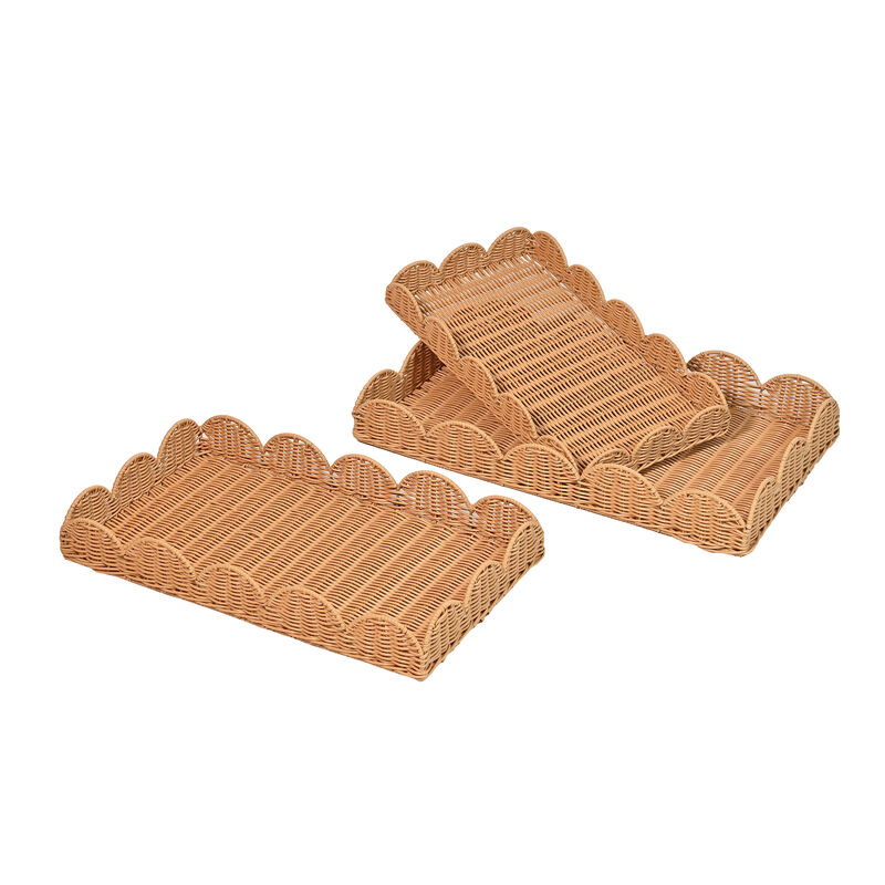 Parker Southwestern Cottage Resin Scalloped Rectangular Decorative Serving Trays image number 0