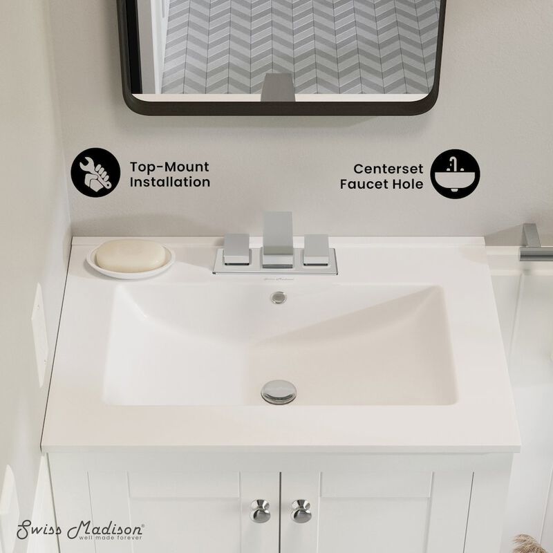 24" 3-Hole Centerset Vanity Sink Top in Glossy White image number 7