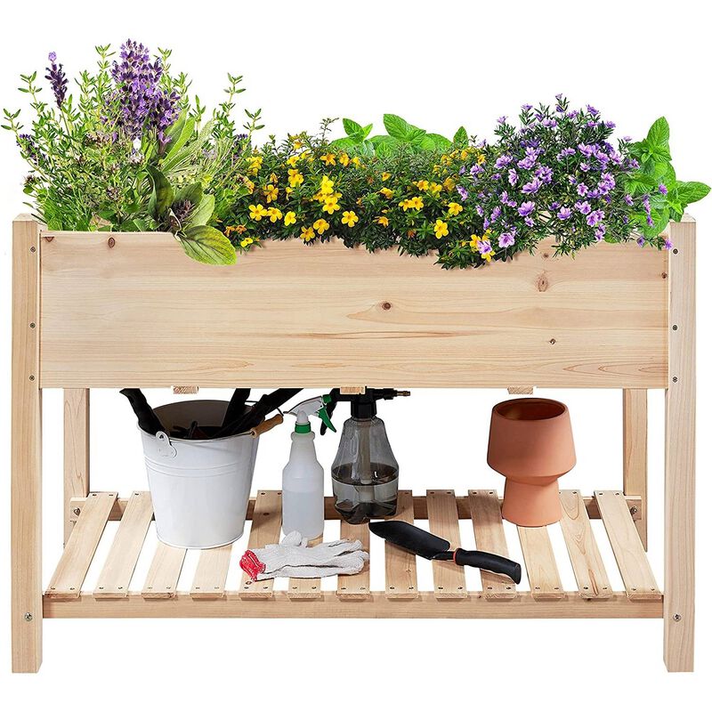 Hivvago Solid Wood 2 Tier Raised Garden Bed Planter Box 4 ft x 2 ft x 32 inch High