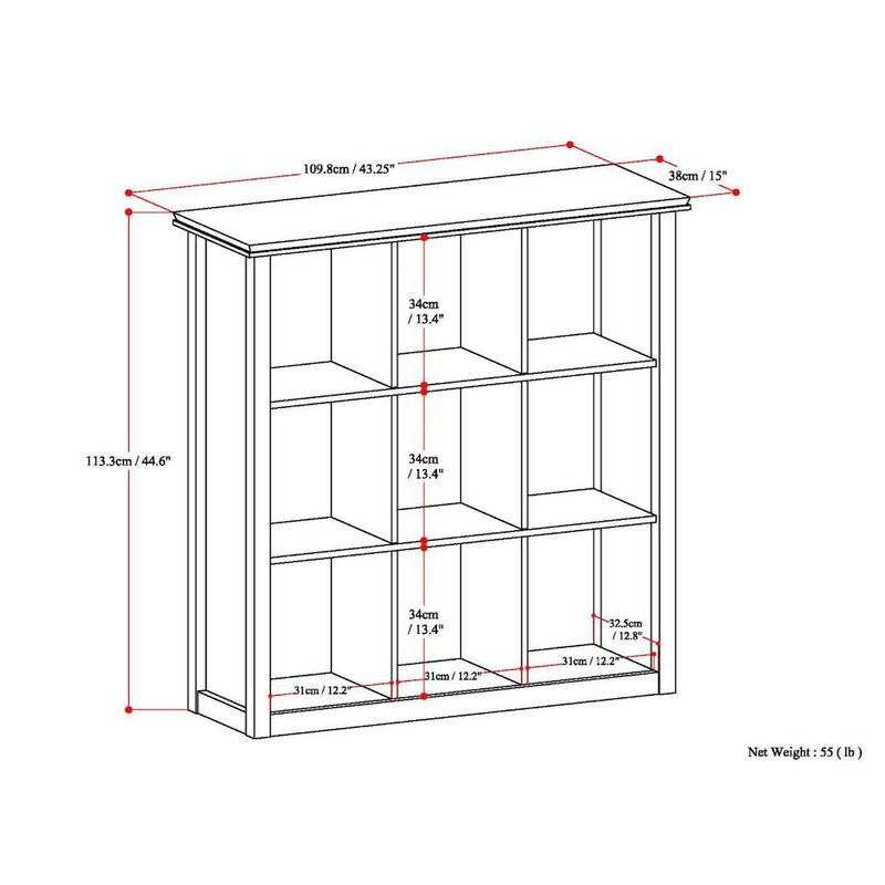 Simpli Home Artisan Solid Wood 9 Cube Bookcase And Storage Unit In Russet Brown