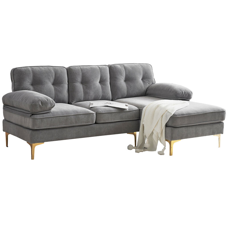 Whisen 82.6" Modern Sectional Sofas Couches Velvet L-Shaped Couches