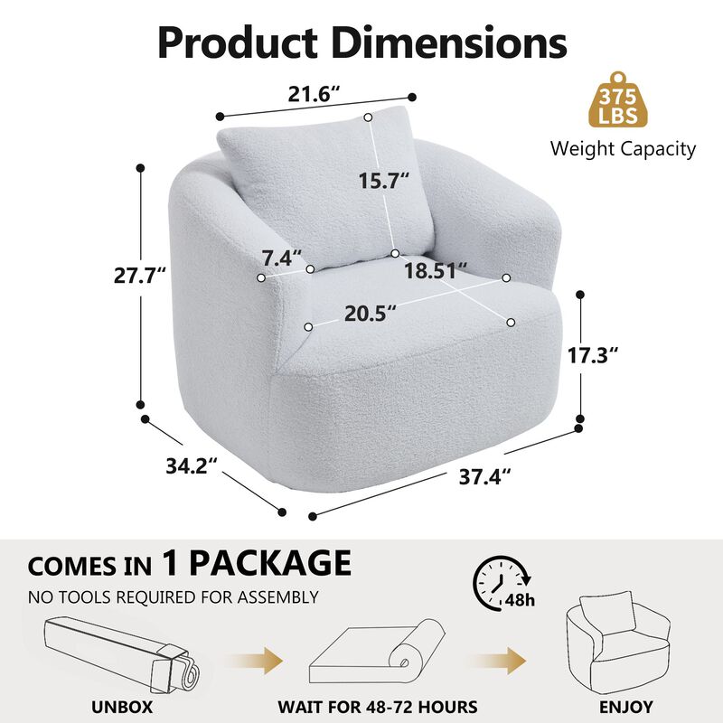 360&deg; Swivel Round Upholstered Comfy Chair Teddy Fleece High-Resilience Sponge Single Sofa image number 2