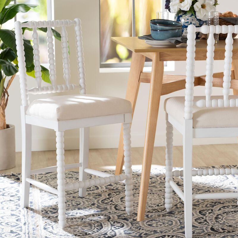 bali & pari Deya Bobbin Counter Stool - Sculptural Wood Kitchen Seating with Upholstered Seat and Spindle Back image number 7
