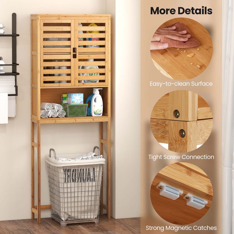 Costway Over the Toilet Storage Cabinet Tall Bathroom Bamboo Shelf Organizer Space Saver