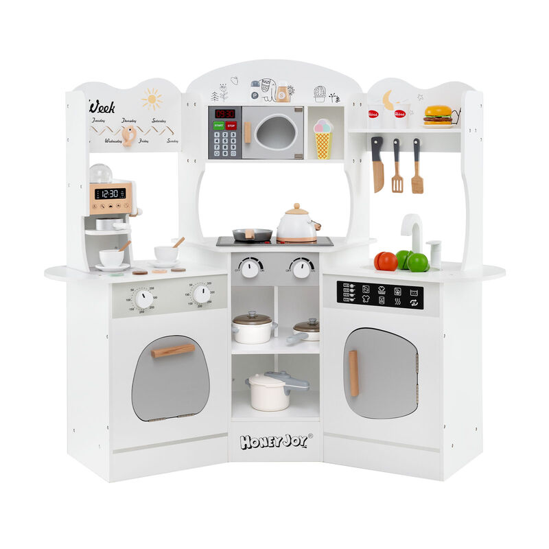 Multi-Feature Wooden Kitchen Set for Kids &ndash; Includes Slide, Coffee Machine, Sink & Stove
