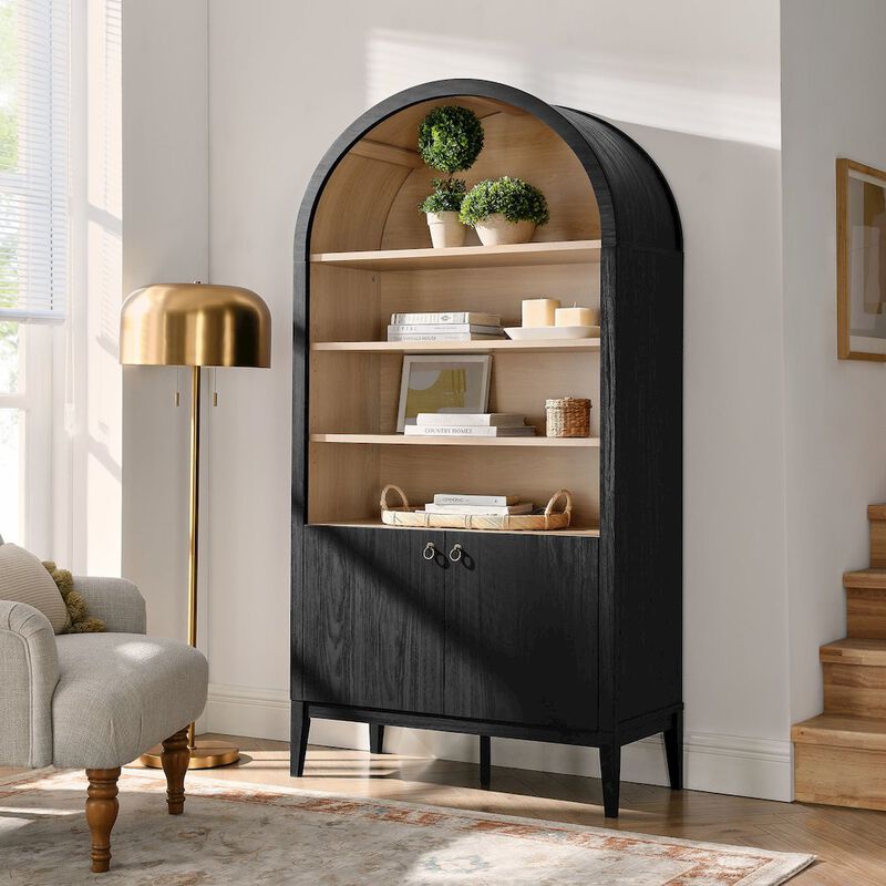 Nolan 74" Tall Wide Arched Storage Display Cabinet Bookshelf image number 1