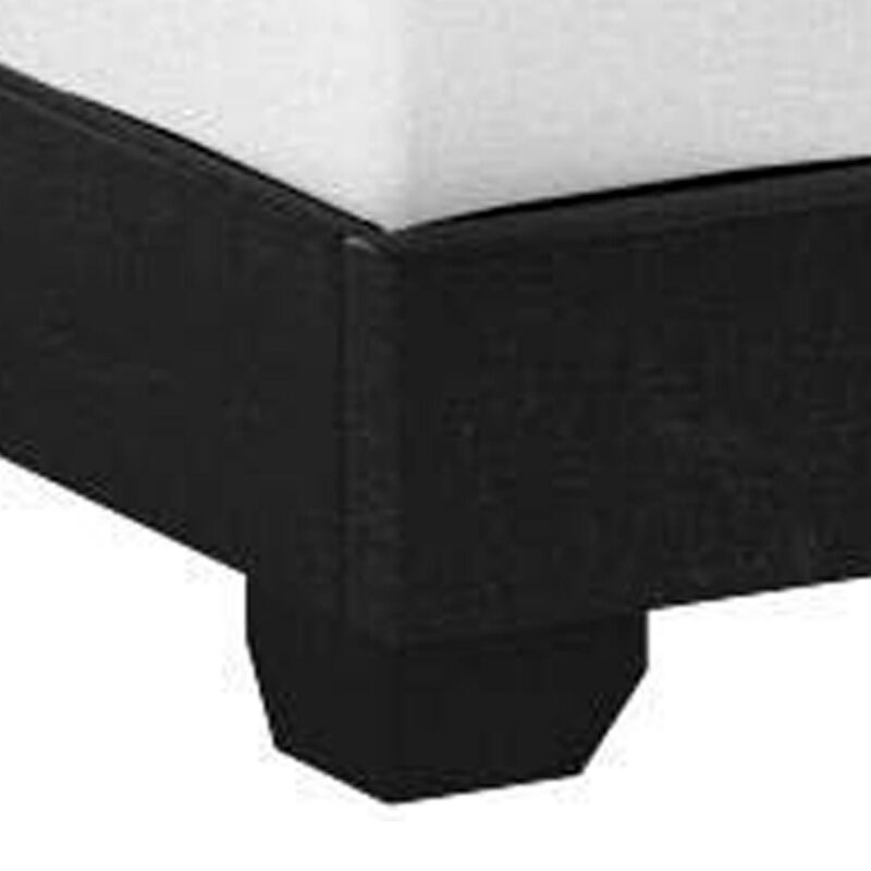 Shirin King Size Bed, Wood, Nailhead Trim, Upholstered Headboard, Black - Benzara
