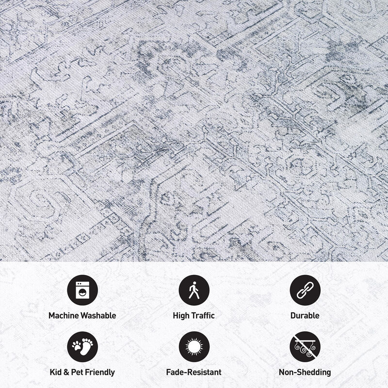 World Rug Gallery Vintage Inspired Distressed Machine Washable Non Slip Area Rug:  Medallion,  Flat Pile image number 4