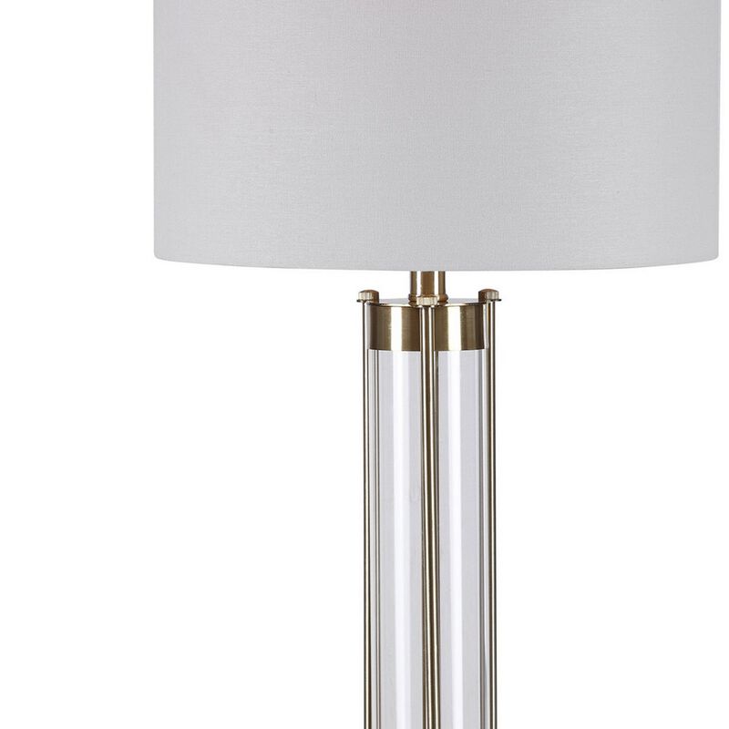 28 Inch Metal and Glass Stacked Base Table Lamp, Gold-Benzara image number 2