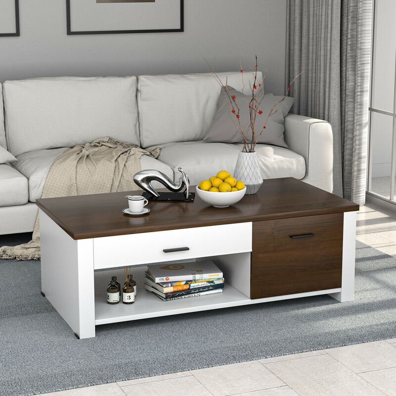 Modern Coffee Table with Front Back Drawers and Compartments for Living Room image number 4