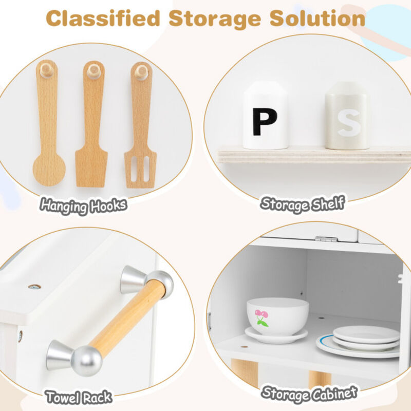 Kids Wooden Play Kitchen Set with Stoves Faucet Sink Microwave and Oven image number 6