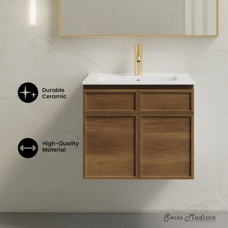 St. Tropez 24" Wall-Mounted Bathroom Vanity in Brown Oak with Sink Top image number 6