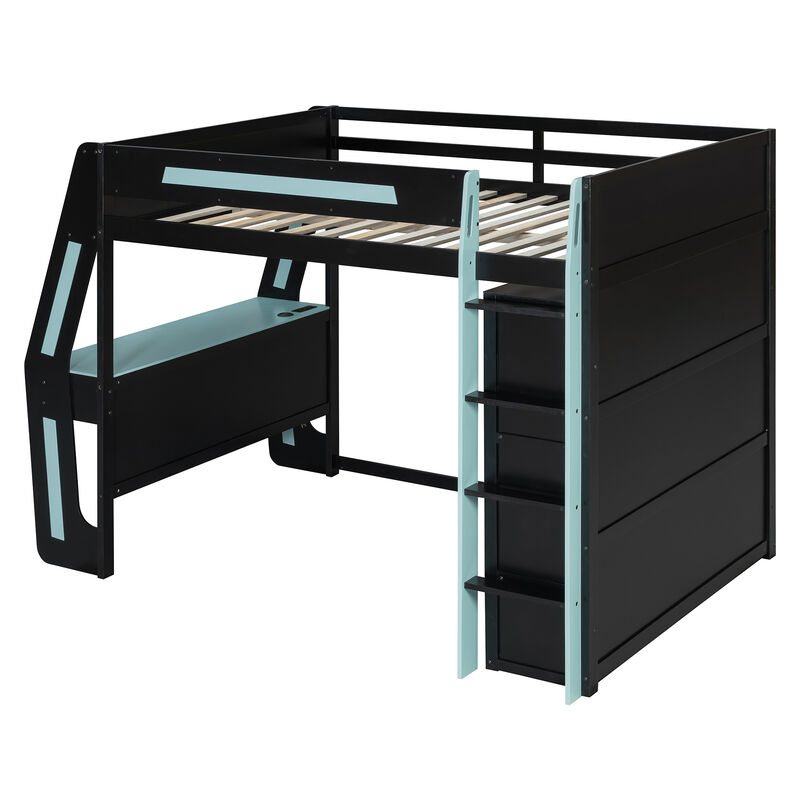 Merax Full Size All-in-One Gaming Loft Bed with Staircase & RGB Lights image number 0