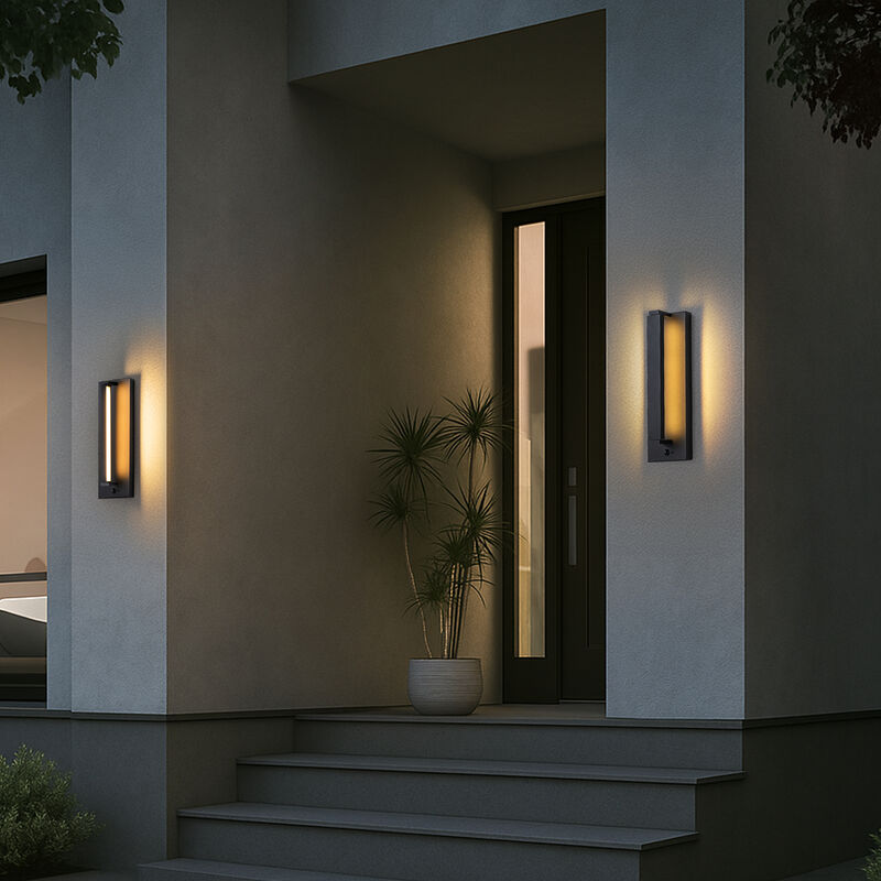 H15" Modern Motion Sensor Outdoor Wall Light 23W Integrated LED Wall Sconce Matte Black Iron Exterior Light Fixture for Porch Garage Patio image number 2