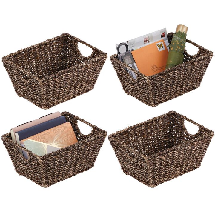 mDesign Woven Seagrass Nesting Kitchen Storage Basket Bins, 4 Pack - Natural/Tan