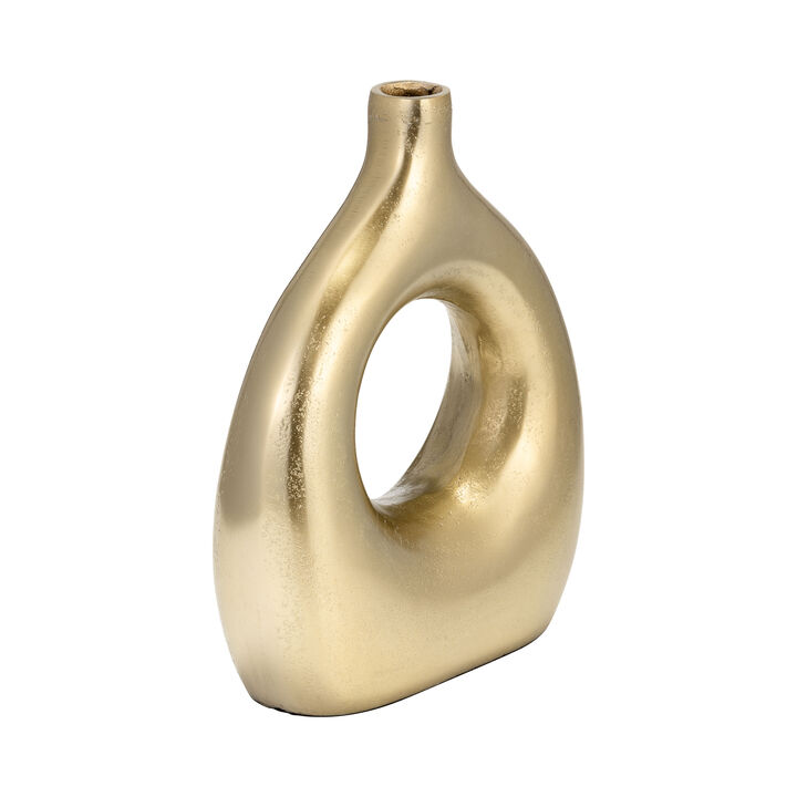 Metal 10" Open Cut Vase, Gold