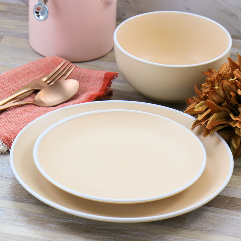 Spice by Tia Mowry Creamy Tahini 12 Piece Stoneware Dinnerware Set in Matte Orange